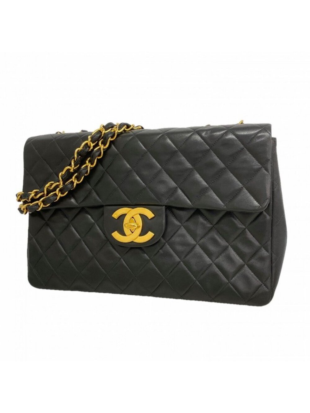 Chanel Shoulder Bag Maxi Quilted Lambskin Black Gold